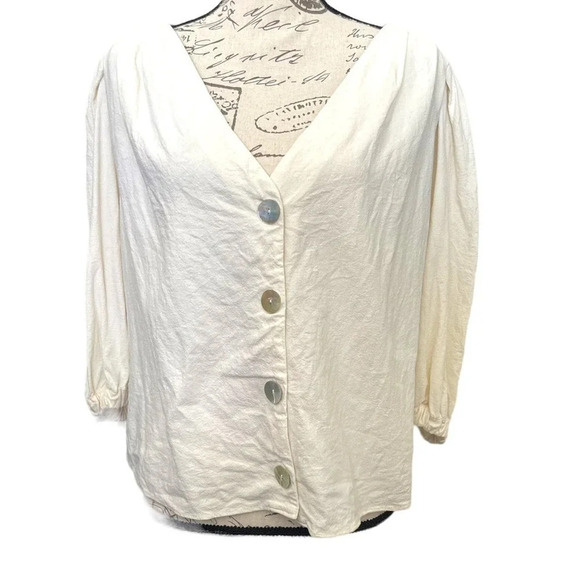 Zara TRF Collection Cream Puff Sleeve Linen Blend Top Size XL - Picture 1 of 7